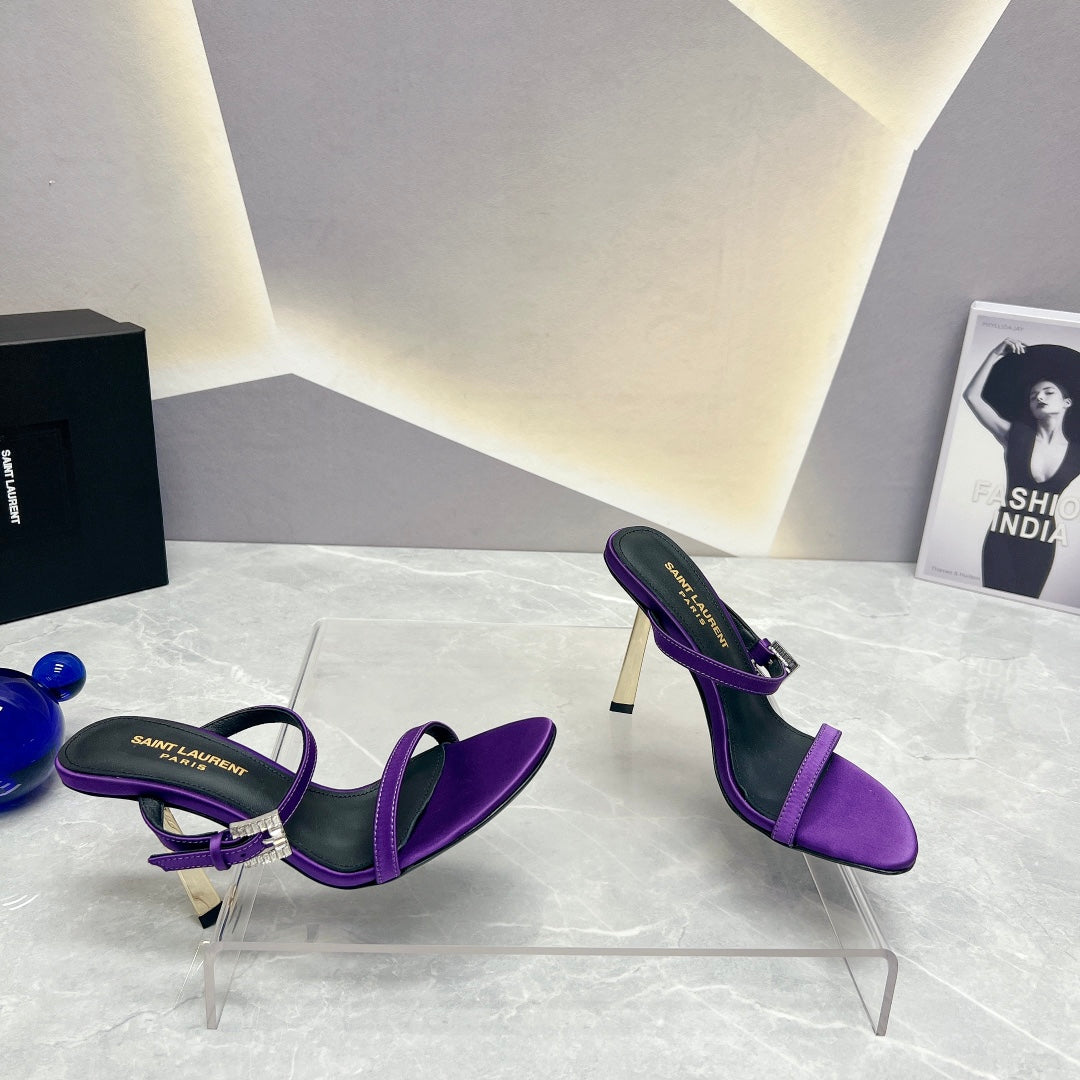 SL CRYSTAL BUCKLE HIGH HEELS VIOLET SATIN - 35