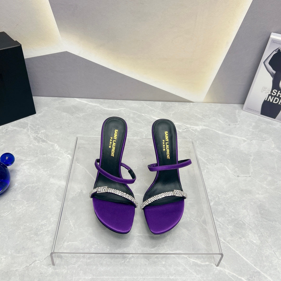 SL CRYSTAL THIN BELT HIGH HEELS VIOLET SATIN - 35