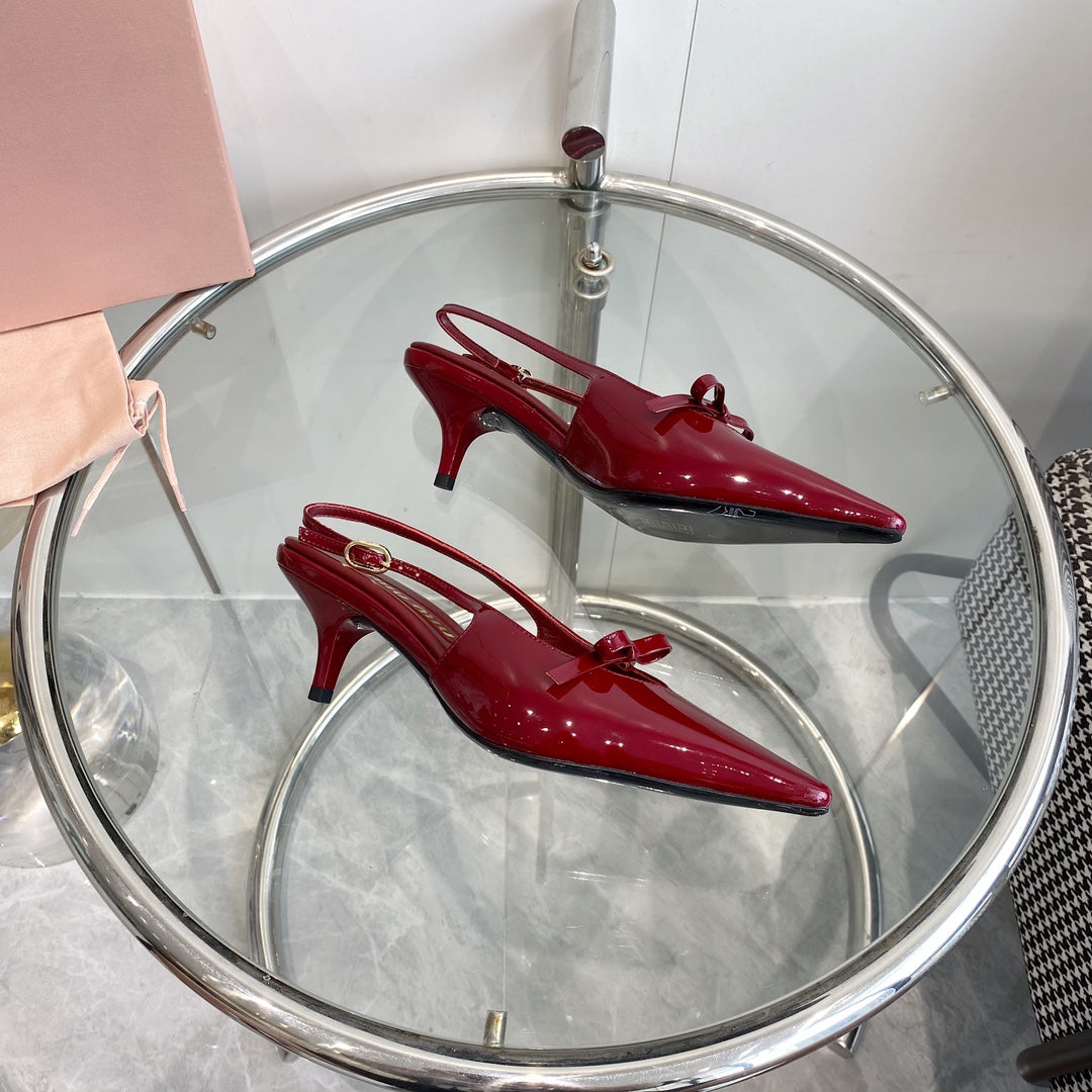HIGH-SLINGBACK POINTED TOE SANDALS RUBY COWHIDE WITH BOW - 35