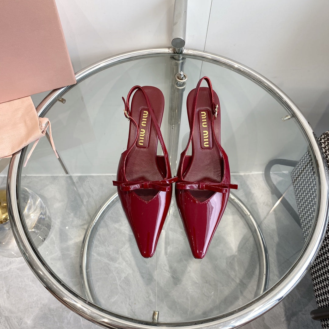 HIGH-SLINGBACK POINTED TOE SANDALS RUBY COWHIDE WITH BOW - 35