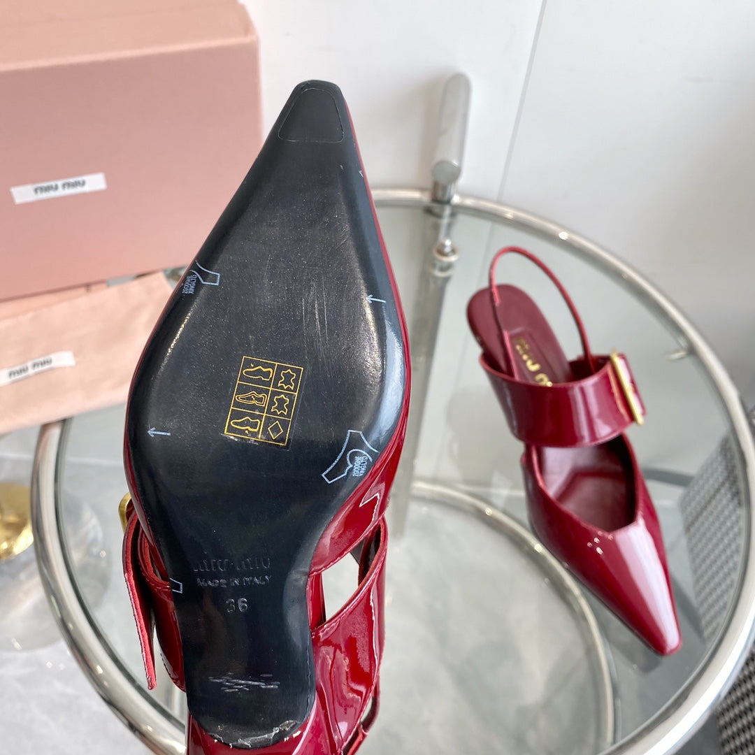 HIGH-SLINGBACK POINTED TOE SANDALS RUBY COWHIDE - 35