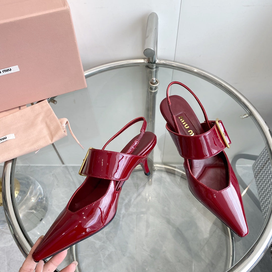 HIGH-SLINGBACK POINTED TOE SANDALS RUBY COWHIDE - 35