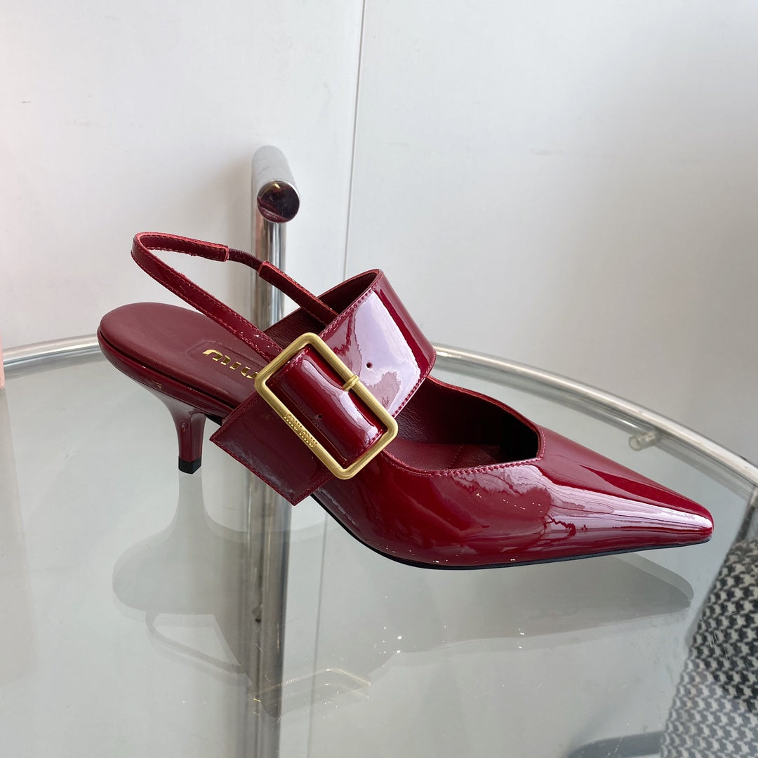 HIGH-SLINGBACK POINTED TOE SANDALS RUBY COWHIDE - 35