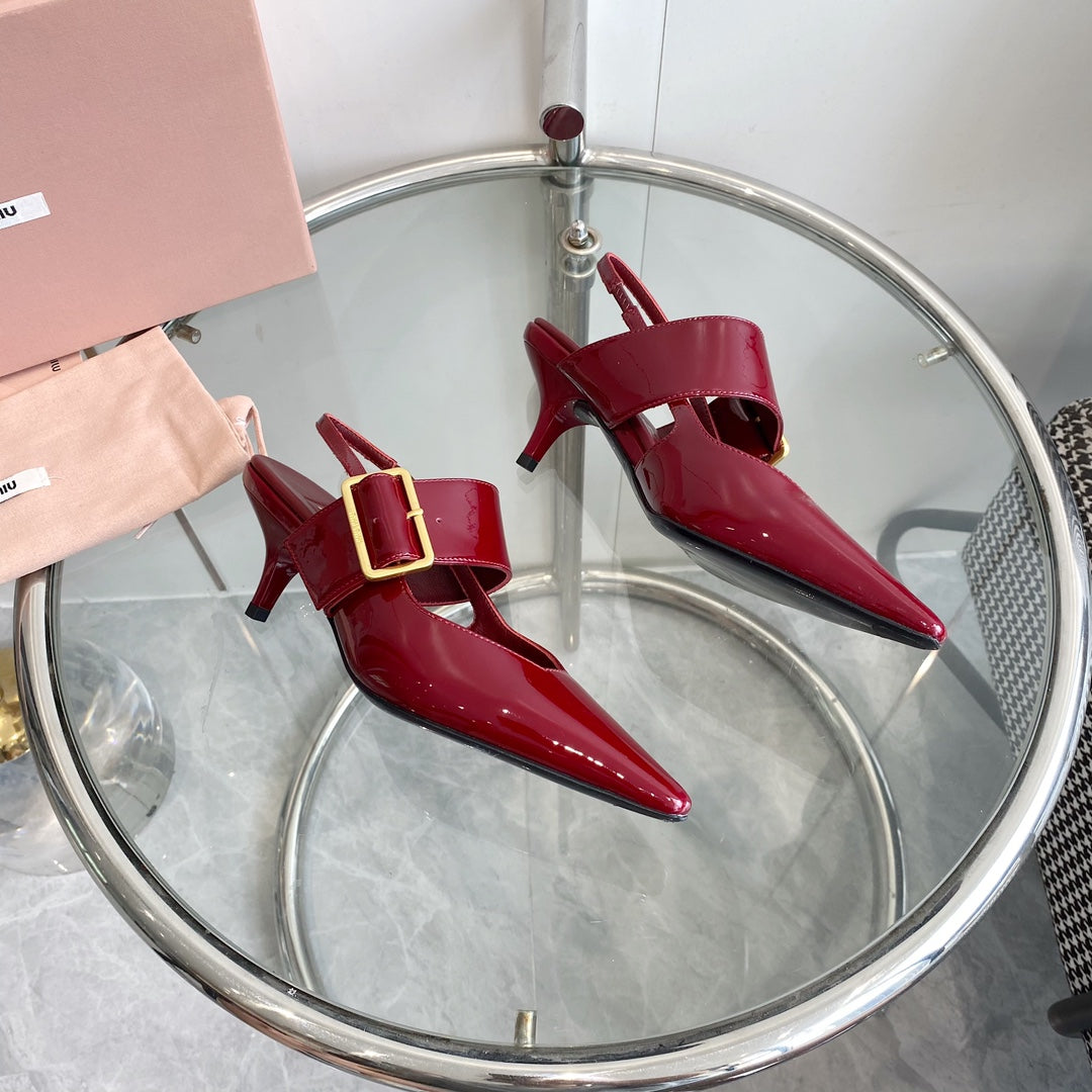 HIGH-SLINGBACK POINTED TOE SANDALS RUBY COWHIDE - 35