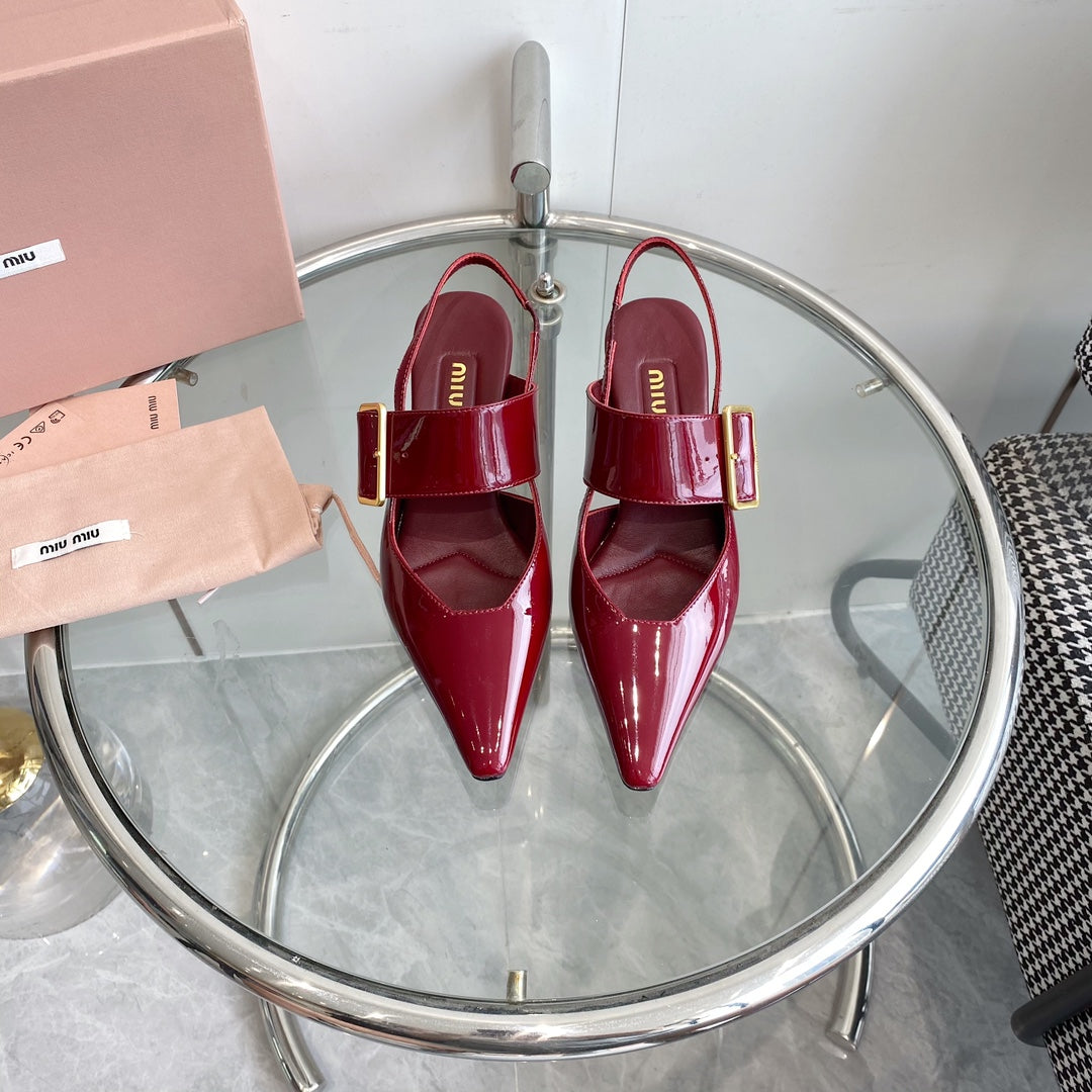 HIGH-SLINGBACK POINTED TOE SANDALS RUBY COWHIDE - 35