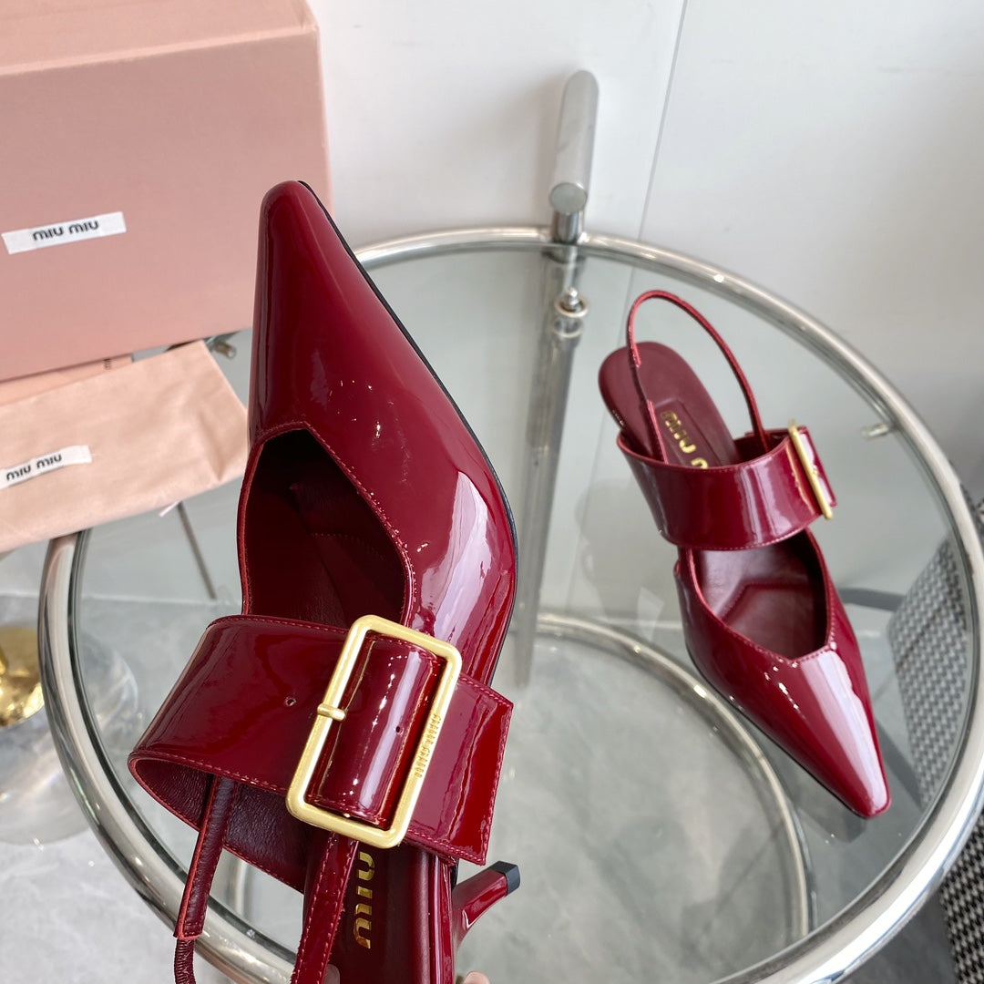 HIGH-SLINGBACK POINTED TOE SANDALS RUBY COWHIDE - 35