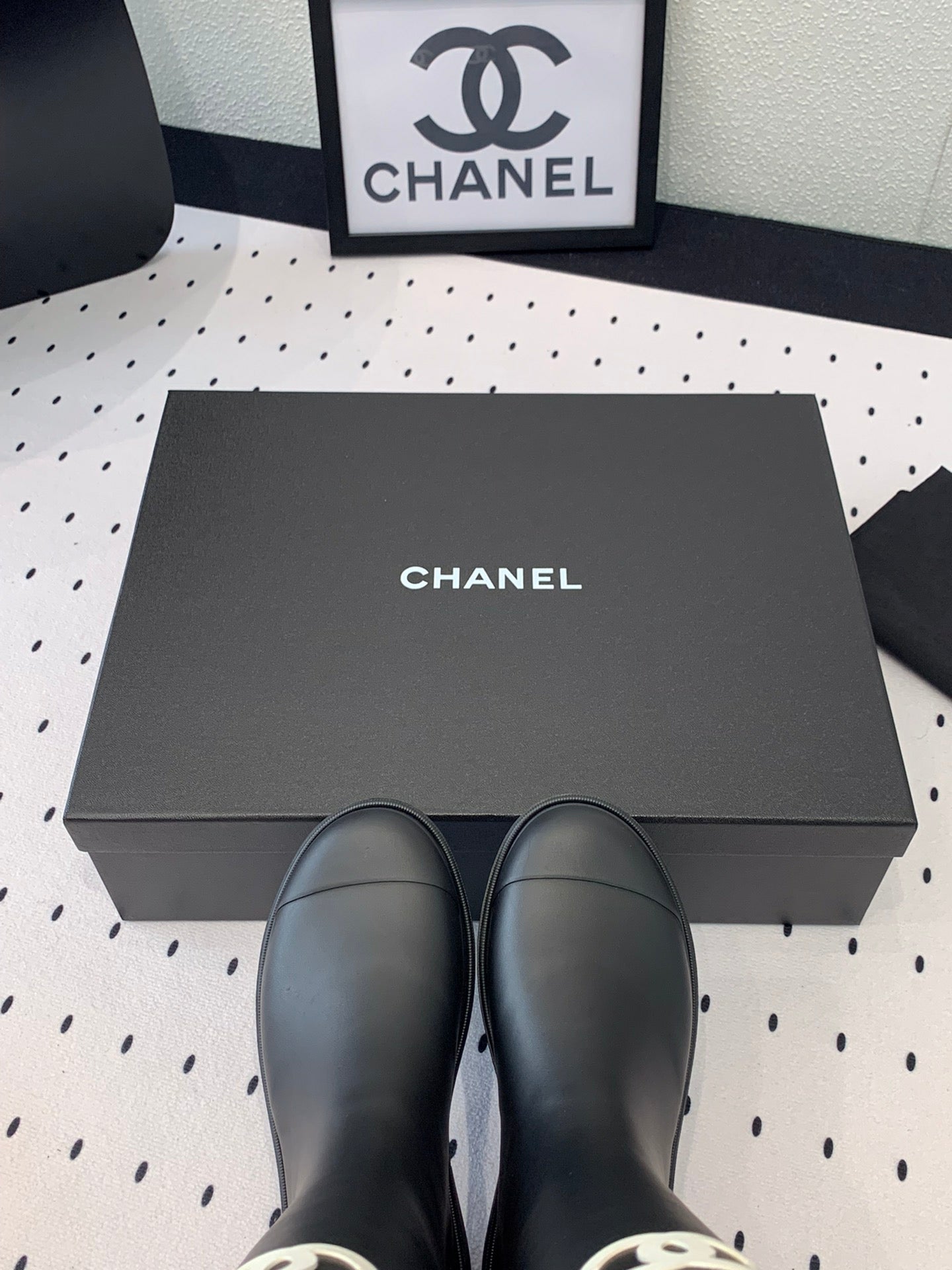 cc rainboot chanel black coler - 35