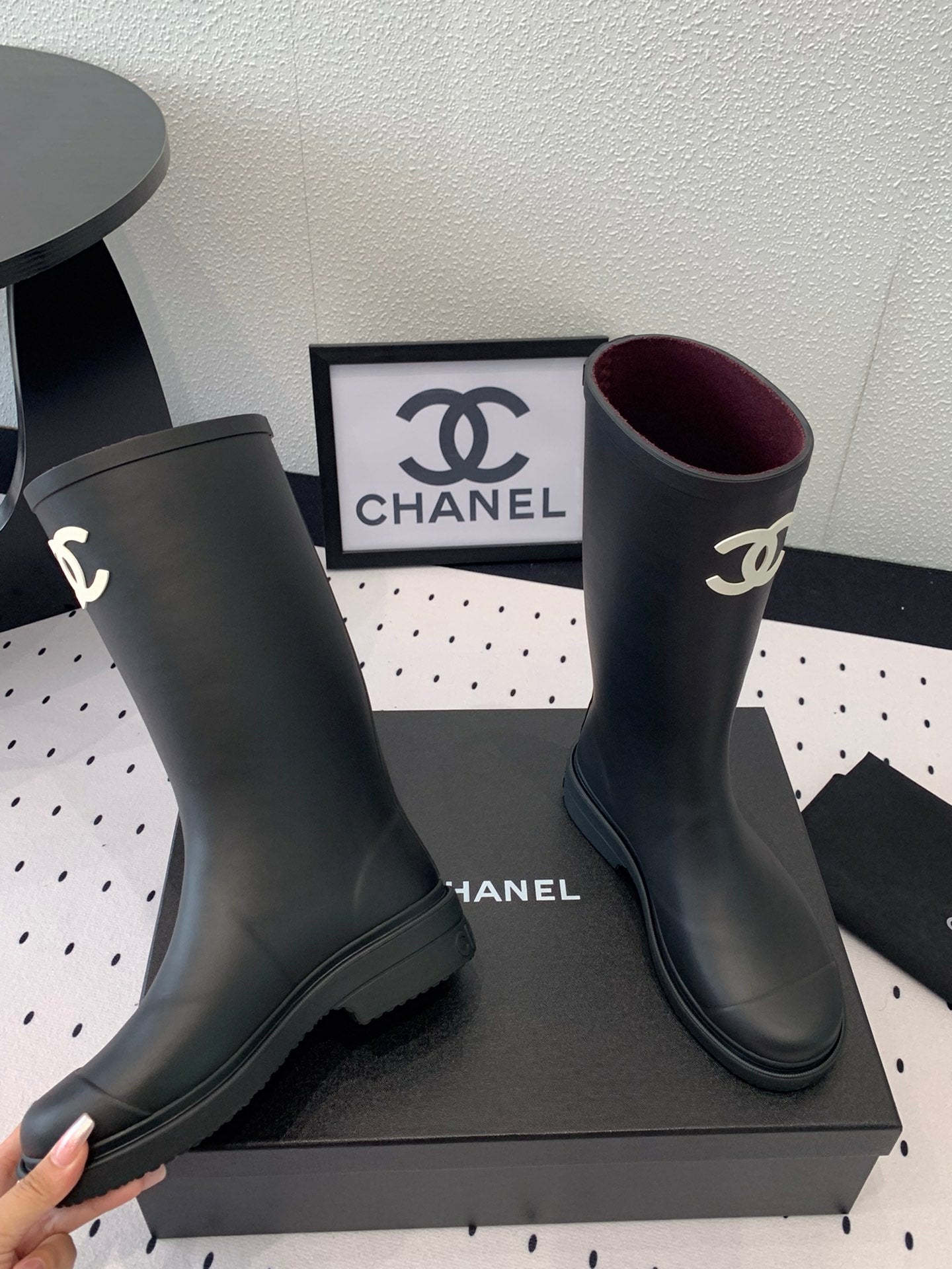 cc rainboot chanel black coler - 35