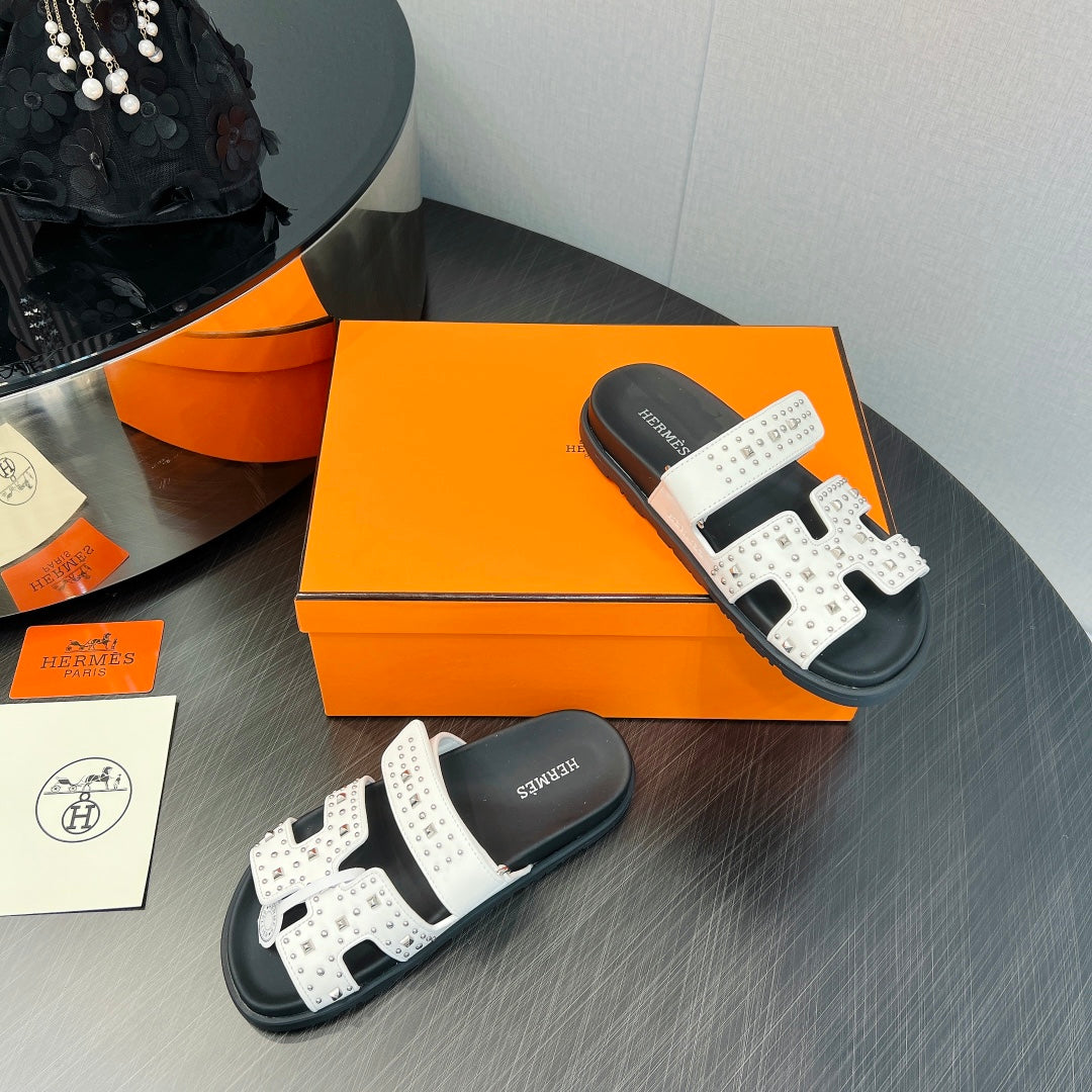 CHYPRE SANDAL WHITE MIX BLACK CALFSKIN SPECIAL - 35