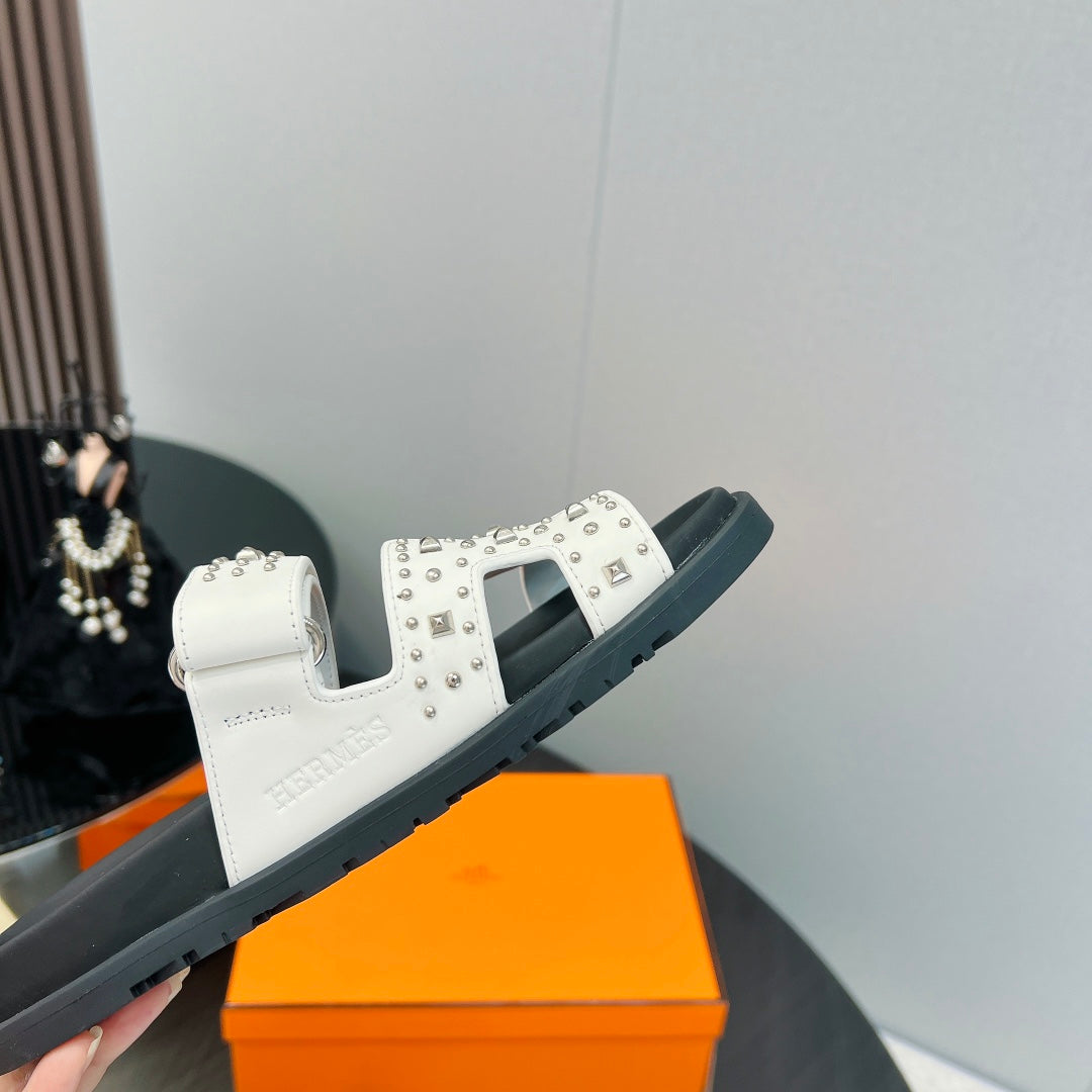 CHYPRE SANDAL WHITE MIX BLACK CALFSKIN SPECIAL - 35