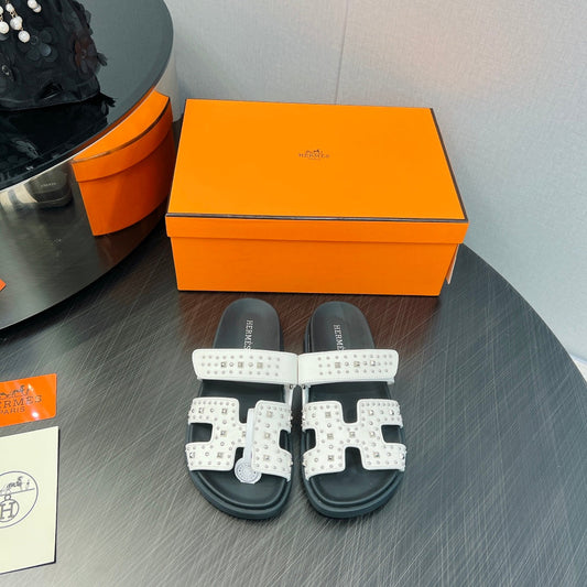 CHYPRE SANDAL WHITE MIX BLACK CALFSKIN SPECIAL - 35