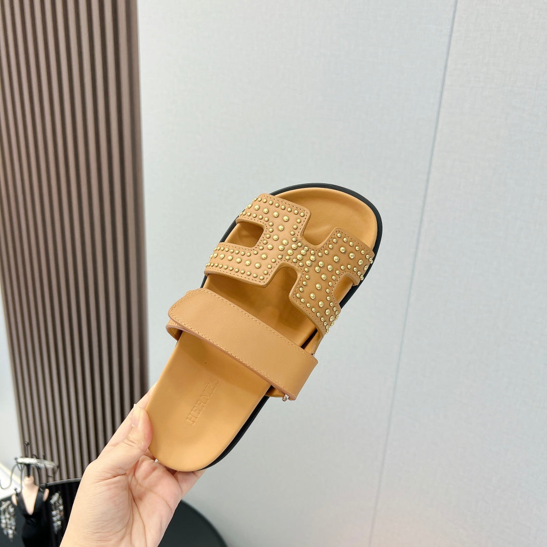 CHYPRE SANDAL LIGHT ORANGE CALFSKIN STYLIZED - 35