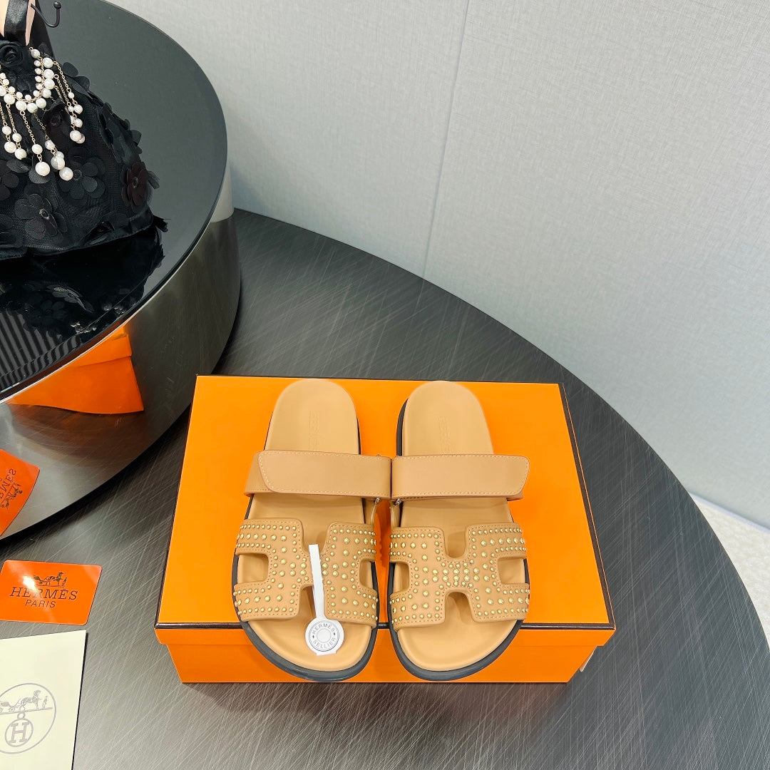 CHYPRE SANDAL LIGHT ORANGE CALFSKIN STYLIZED - 35