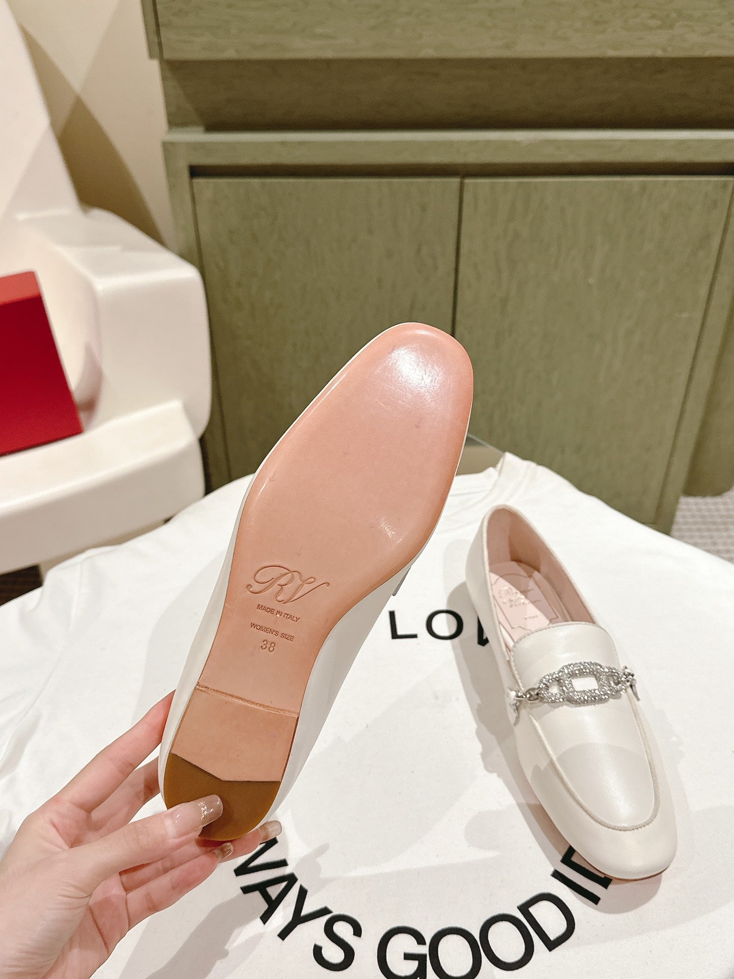 STRASS CHAIN LOAFERS IN WHITE CALFSKIN WITH CRYSTAL CHAIN DETAIL - 34