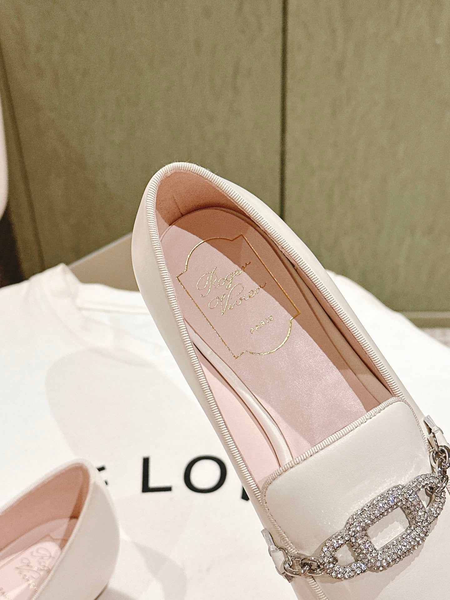 STRASS CHAIN LOAFERS IN WHITE CALFSKIN WITH CRYSTAL CHAIN DETAIL - 34