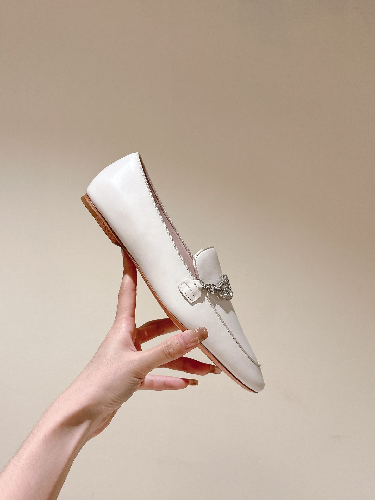 STRASS CHAIN LOAFERS IN WHITE CALFSKIN WITH CRYSTAL CHAIN DETAIL - 34