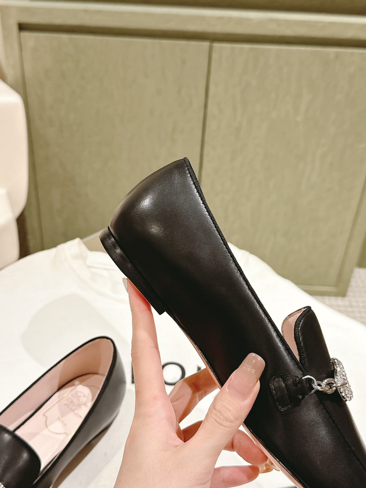 STRASS CHAIN LOAFERS IN BLACK CALFSKIN WITH CRYSTAL CHAIN DETAIL - 34