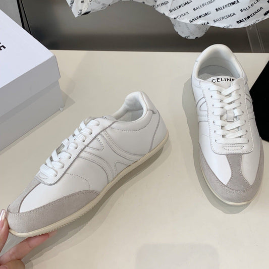 JOGGER LOW LACE-UP SNEAKER IN CALFSKIN & SUEDE CALFSKIN OPTIC WHITE/GREY - 35