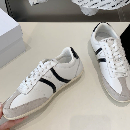 JOGGER LOW LACE-UP SNEAKER IN CALFSKIN & SUEDE CALFSKIN OPTIC WHITE/GREY/BLACK - 35