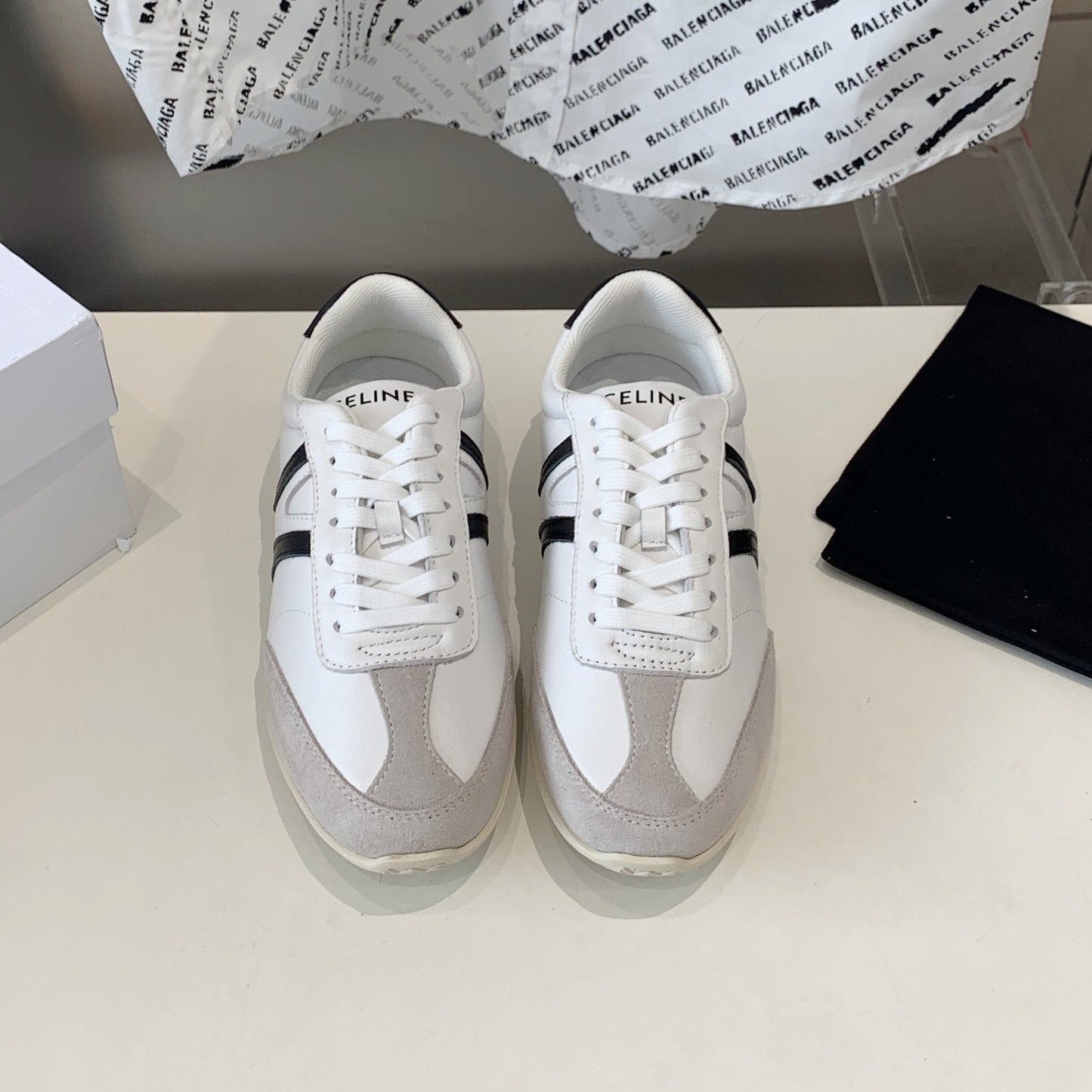 JOGGER LOW LACE-UP SNEAKER IN CALFSKIN & SUEDE CALFSKIN OPTIC WHITE/GREY/BLACK - 35