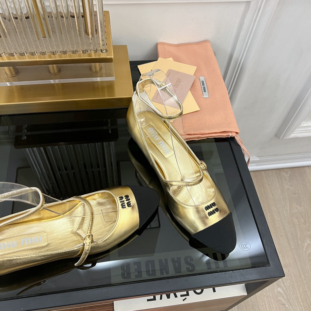 Sandal Ballet Metallic Gold Color Sheepskin - 35