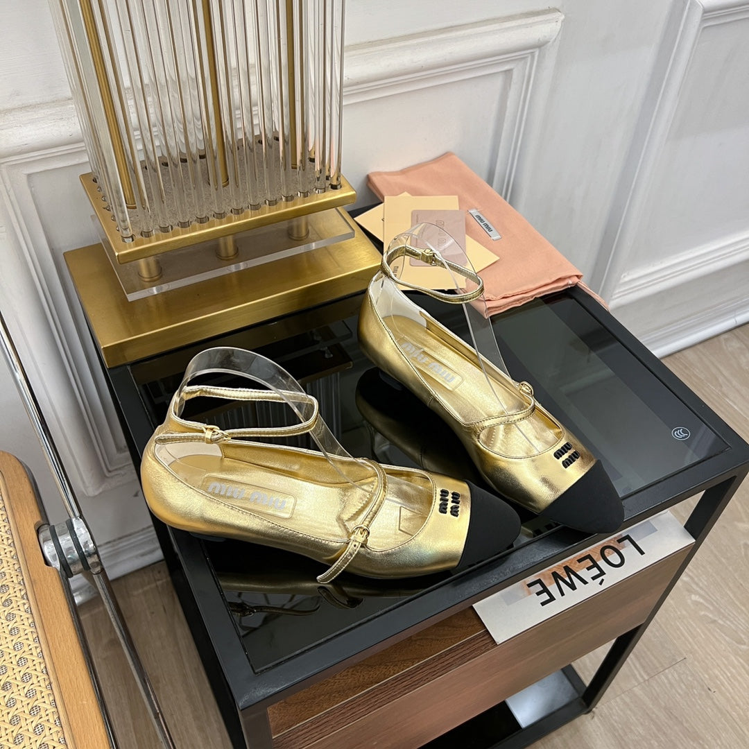 Sandal Ballet Metallic Gold Color Sheepskin - 35