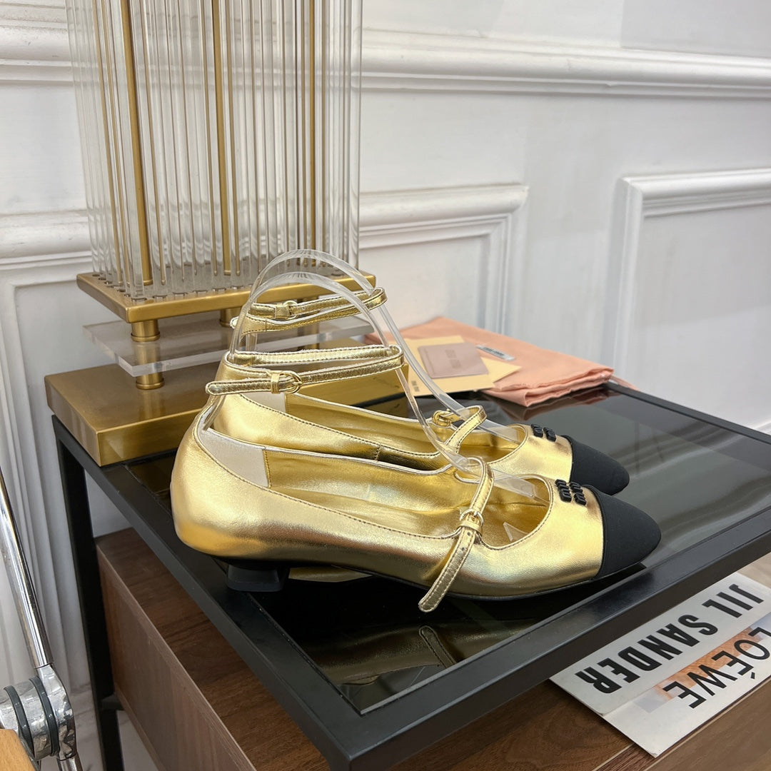 Sandal Ballet Metallic Gold Color Sheepskin - 35