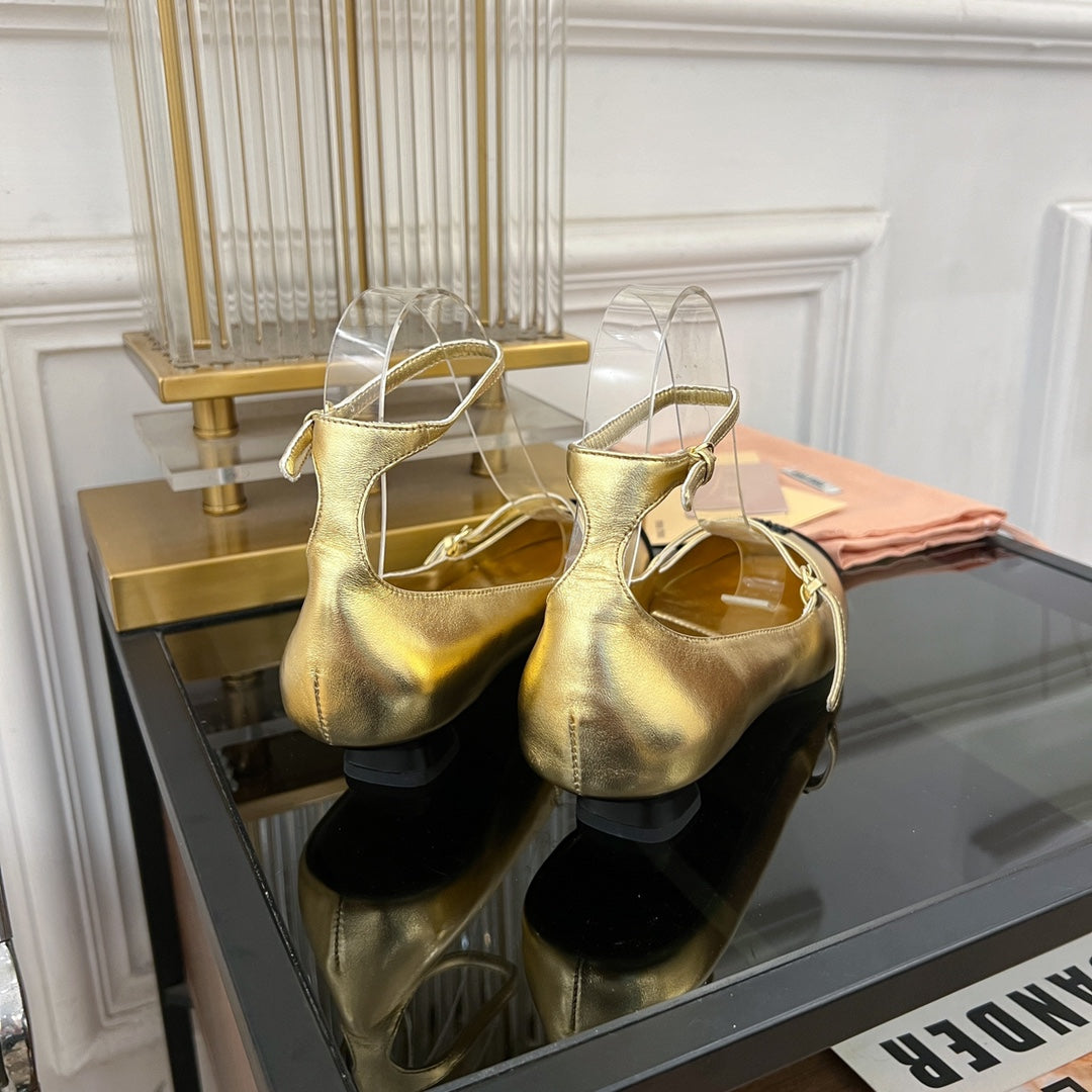 Sandal Ballet Metallic Gold Color Sheepskin - 35