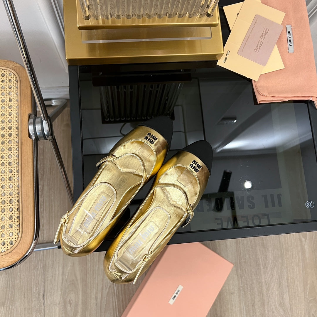 Sandal Ballet Metallic Gold Color Sheepskin - 35