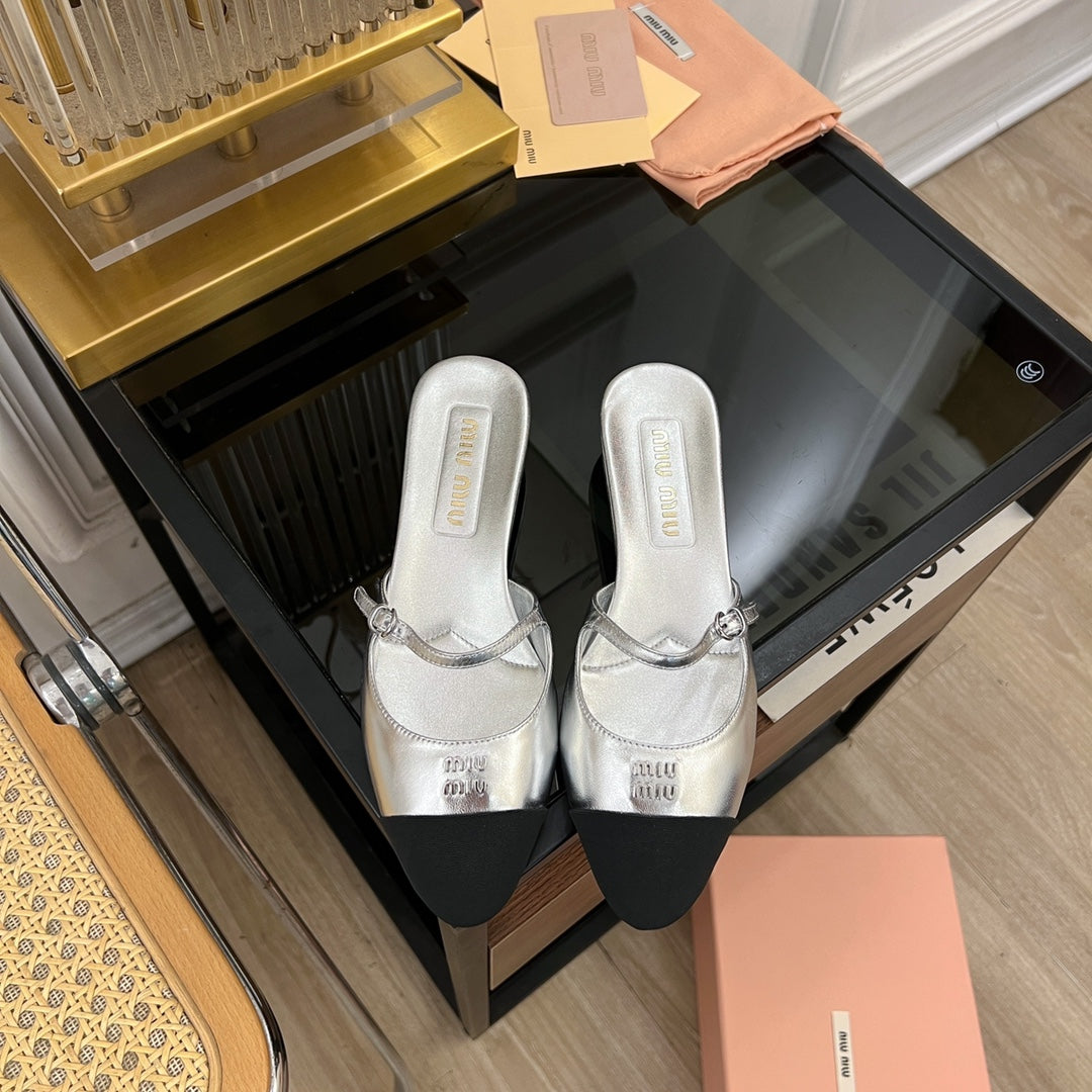 Cap Toe Mules Silver Sheepskin - 35