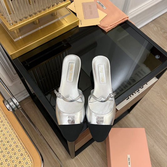 Cap Toe Mules Silver Sheepskin - 35