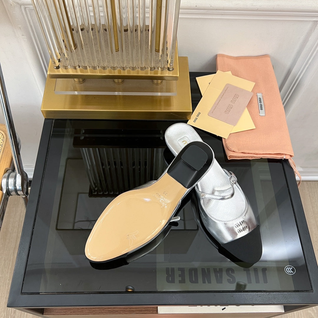 Cap Toe Mules Silver Sheepskin - 35