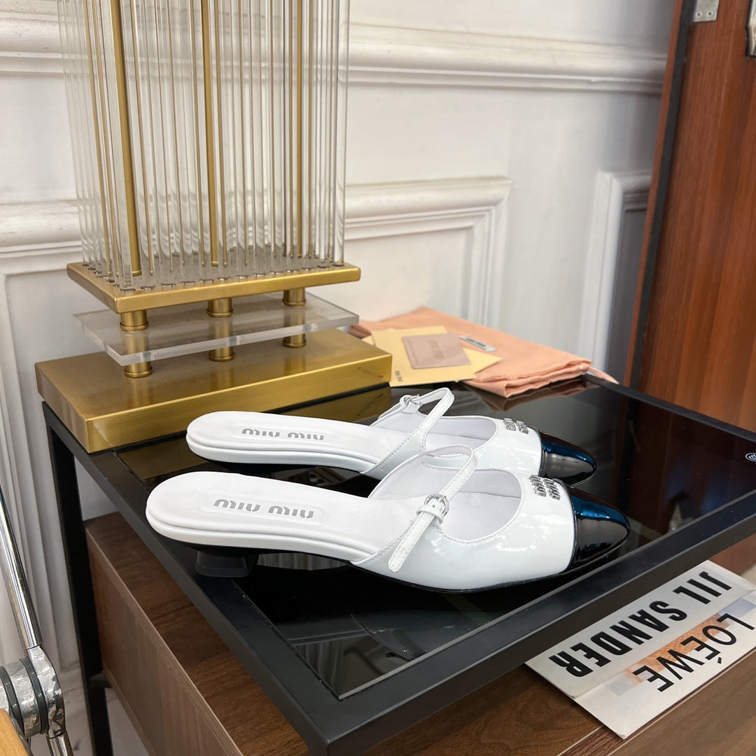 Cap Toe Mules White Sheepskin - 35