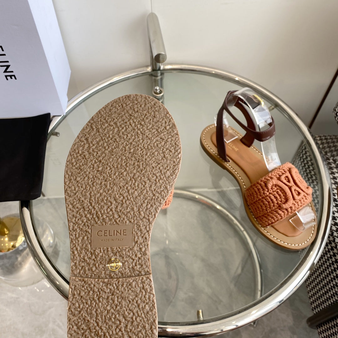 LYMPIA SANDAL IN BRONZE BROWN TRIOMPHE MACCRAMÉ COTTON AND TAN CALFSKIN - 35