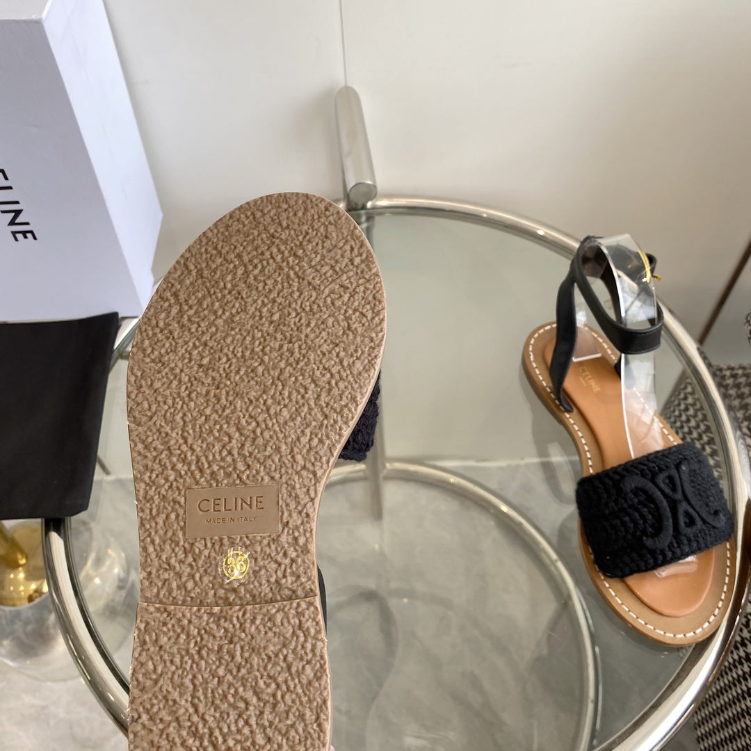LYMPIA SANDAL IN BLACK TRIOMPHE MACCRAMÉ COTTON AND CALFSKIN - 35