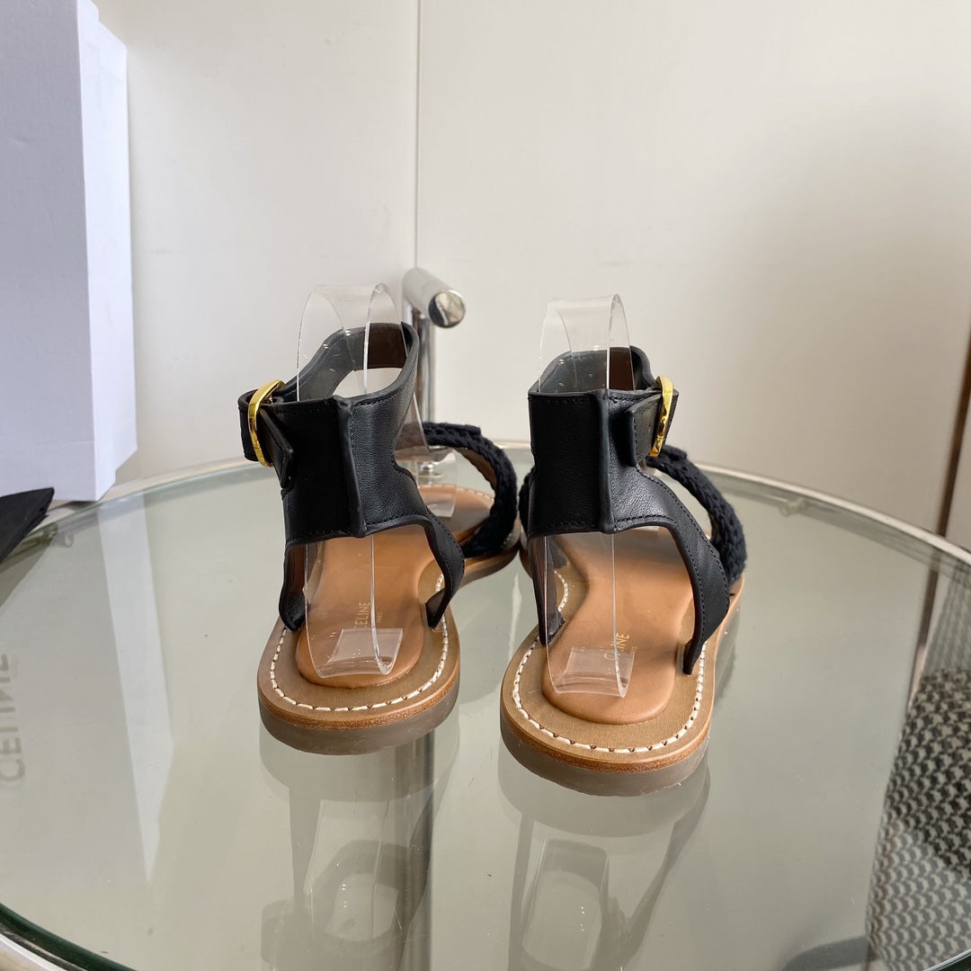 LYMPIA SANDAL IN BLACK TRIOMPHE MACCRAMÉ COTTON AND CALFSKIN - 35