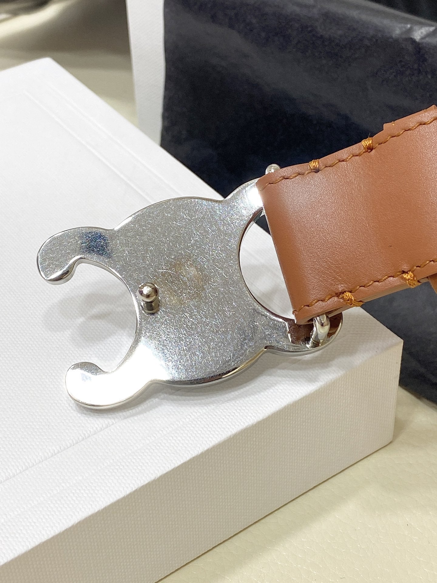 CL LARGE 30 MM TRIOMPHE BELT IN BRONZE BROWN SILVER HARDWARE - 30