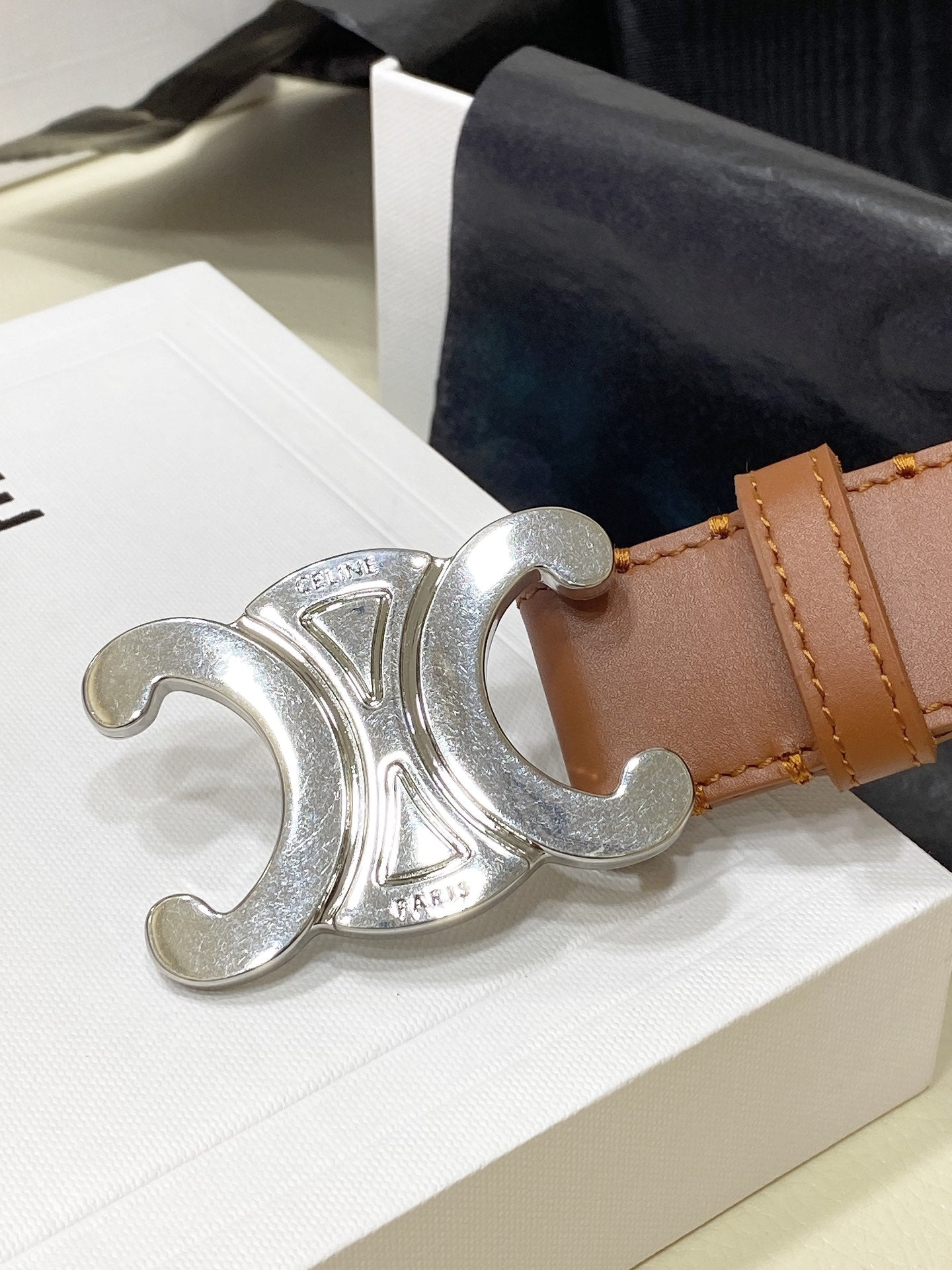 CL LARGE 30 MM TRIOMPHE BELT IN BRONZE BROWN SILVER HARDWARE - 30