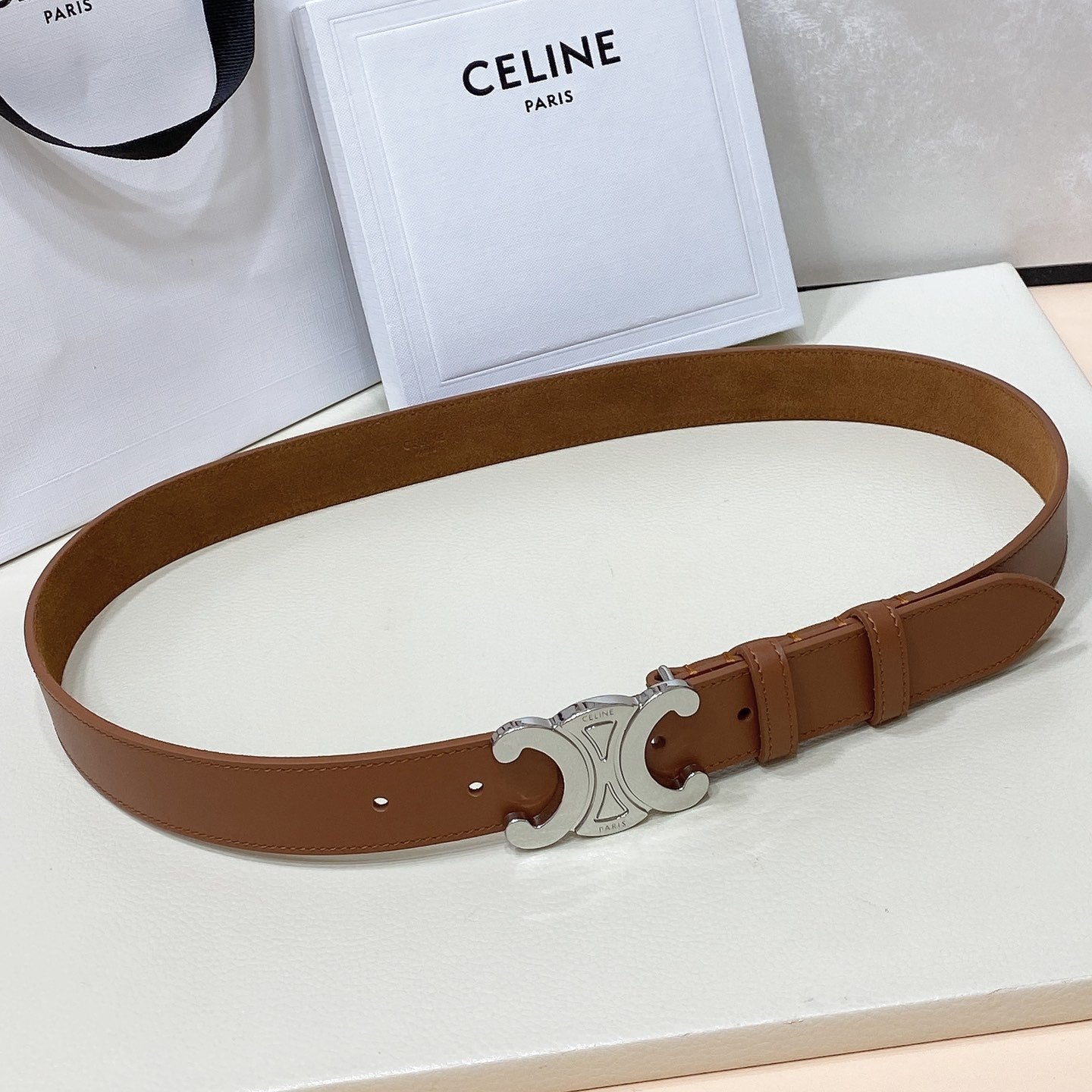 CL LARGE 30 MM TRIOMPHE BELT IN BRONZE BROWN SILVER HARDWARE - 30