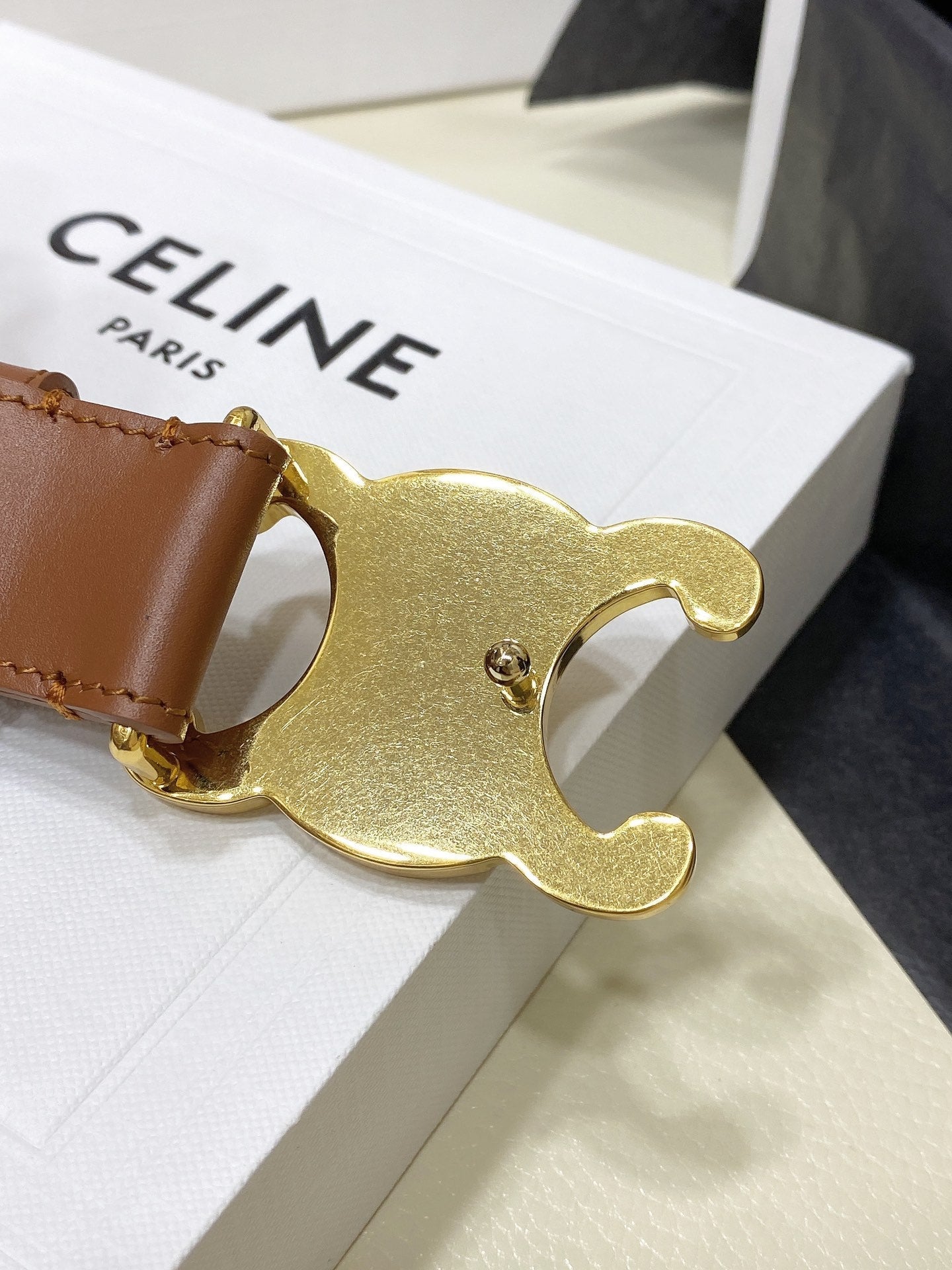 CL LARGE 30 MM TRIOMPHE BELT IN BRONZE BROWN GOLD HARDWARE - 30