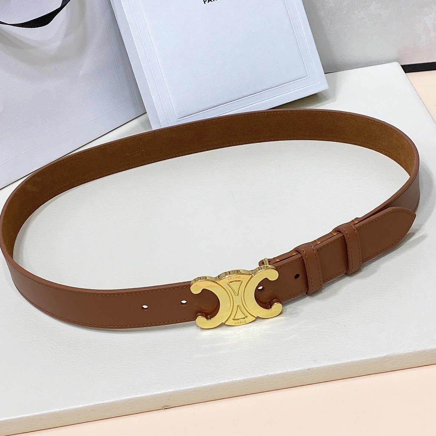 CL LARGE 30 MM TRIOMPHE BELT IN BRONZE BROWN GOLD HARDWARE - 30