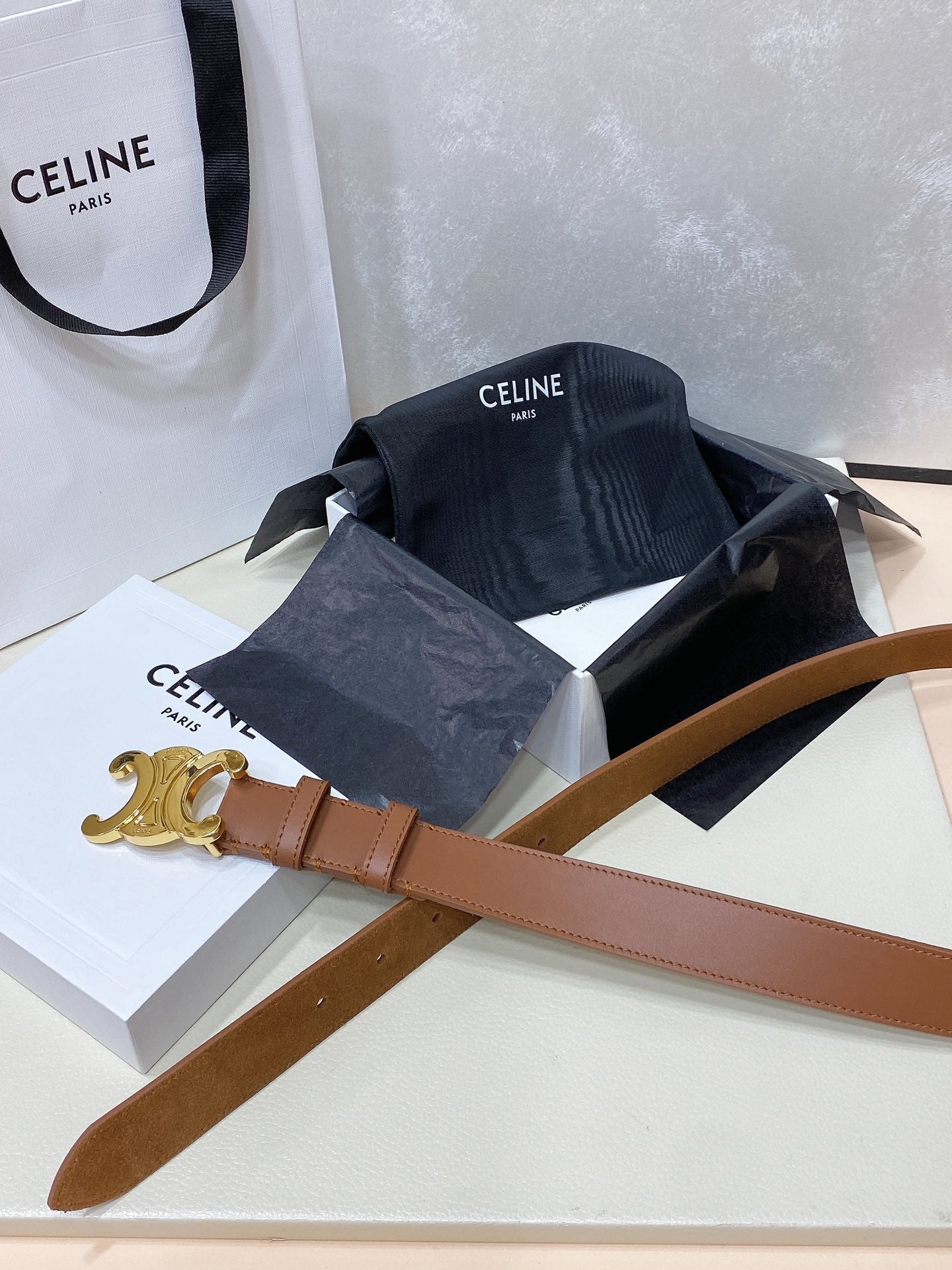 CL LARGE 30 MM TRIOMPHE BELT IN BRONZE BROWN GOLD HARDWARE - 30
