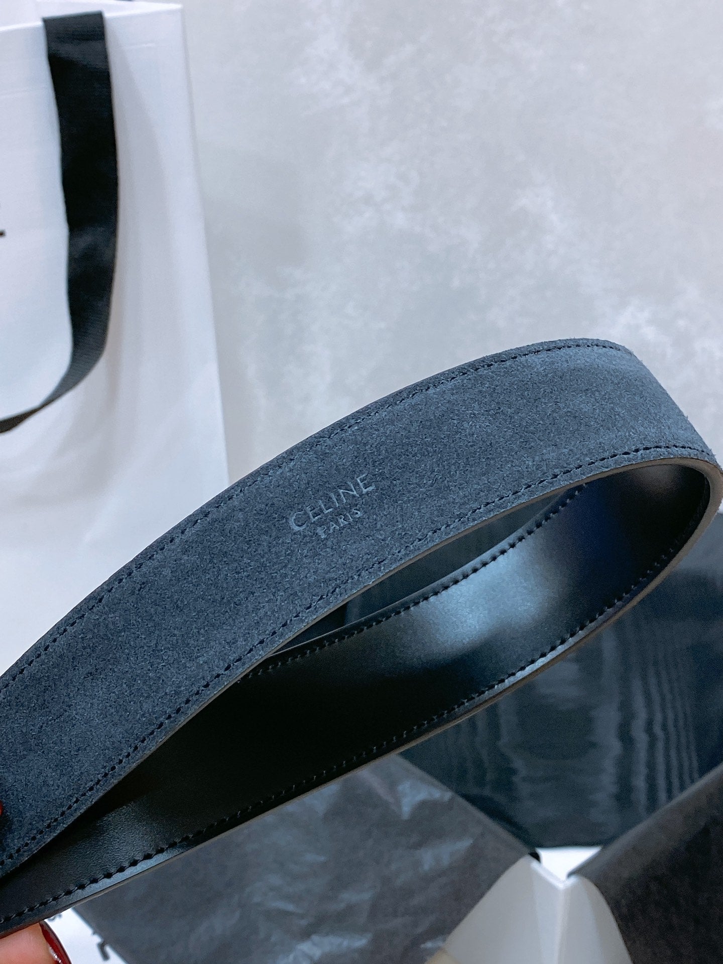 CL LARGE 30 MM TRIOMPHE BELT IN BLACK AND SILVER HARDWARE - 30