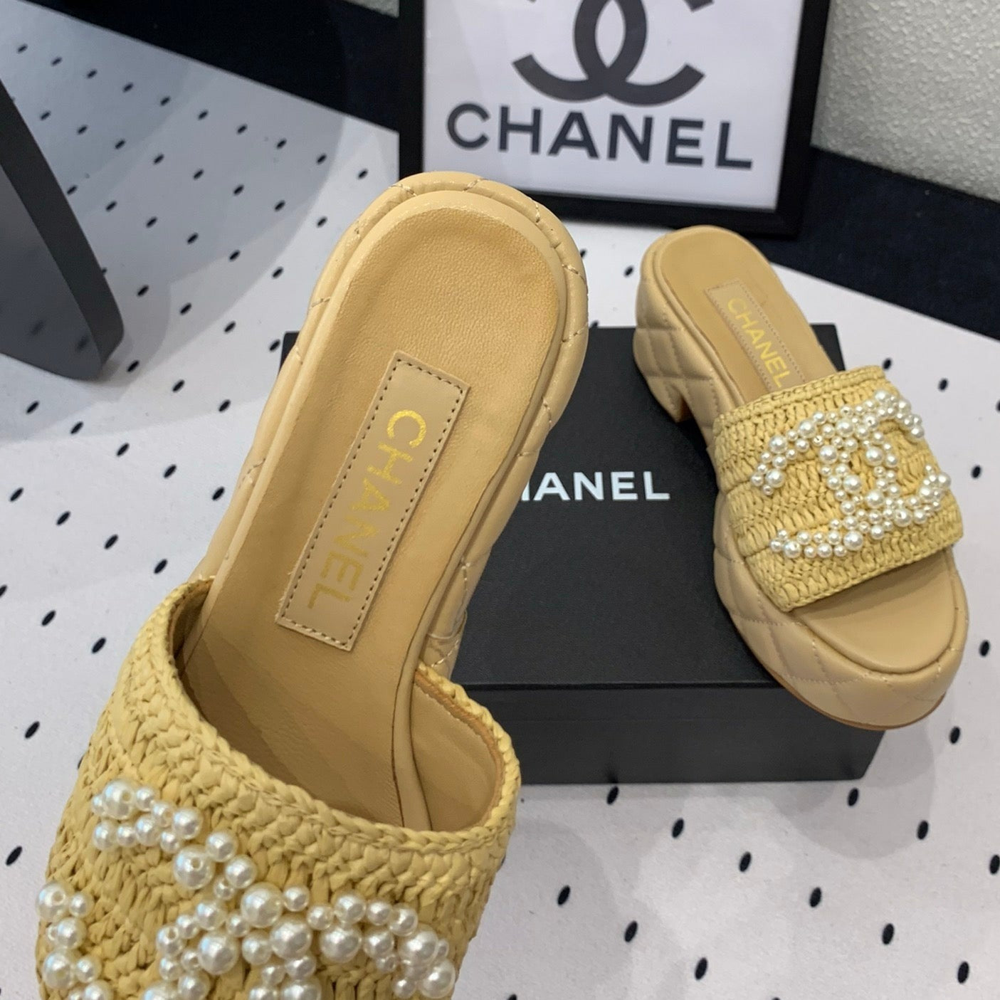 Double CC pearl platform sandals Sheepskin Fawn Yellow - 35