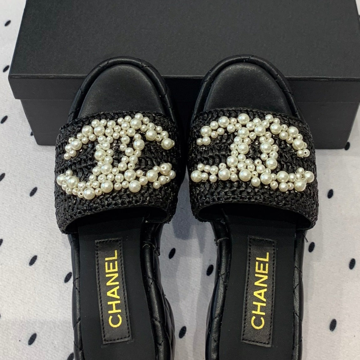 Double CC pearl platform sandals Sheepskin Black - 35