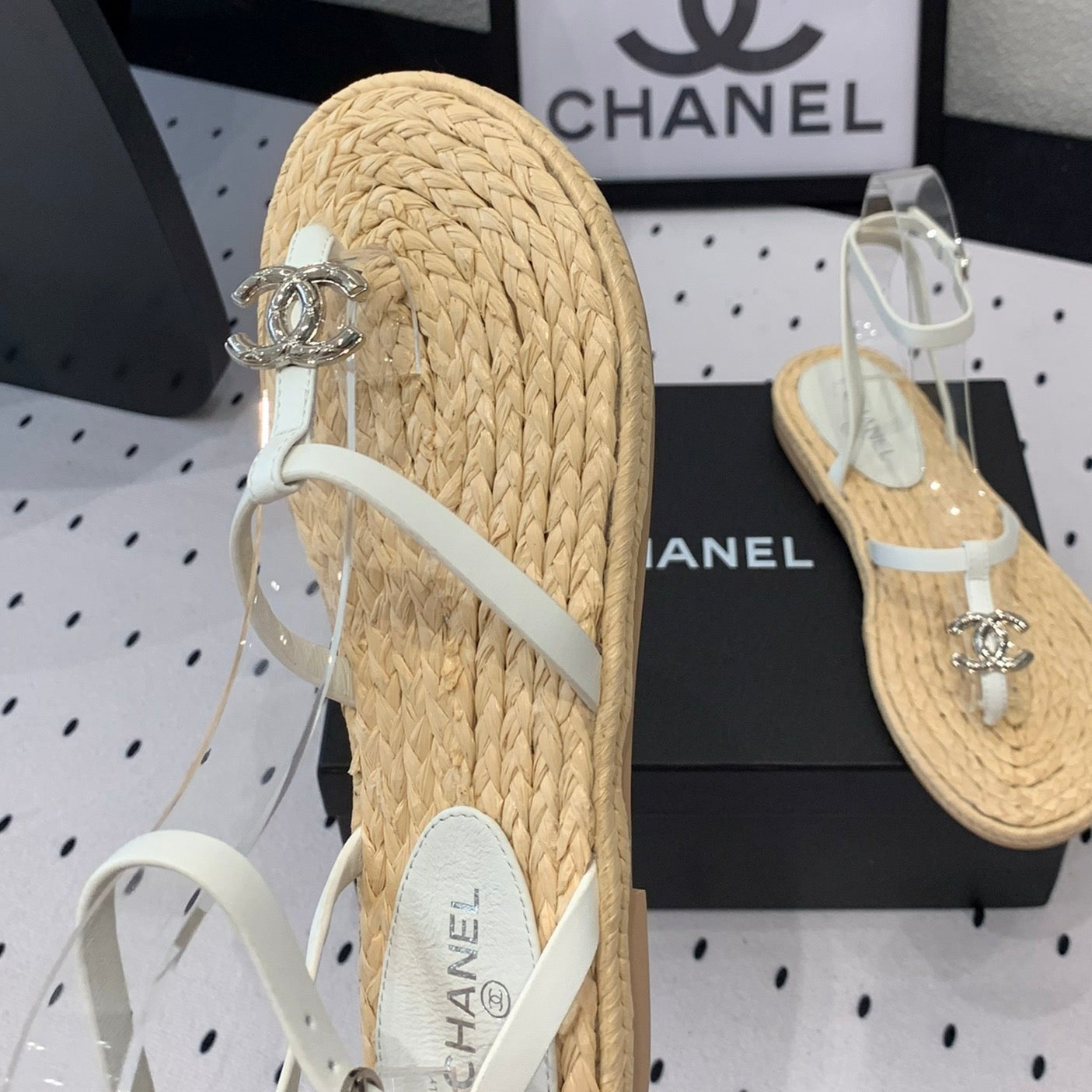 Double CC Vintage straw sandals replica designer shoe White Beige sheepskin - 35