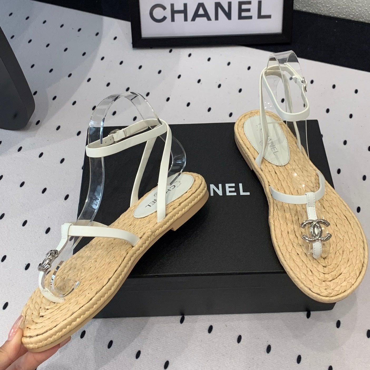 Double CC Vintage straw sandals replica designer shoe White Beige sheepskin - 35
