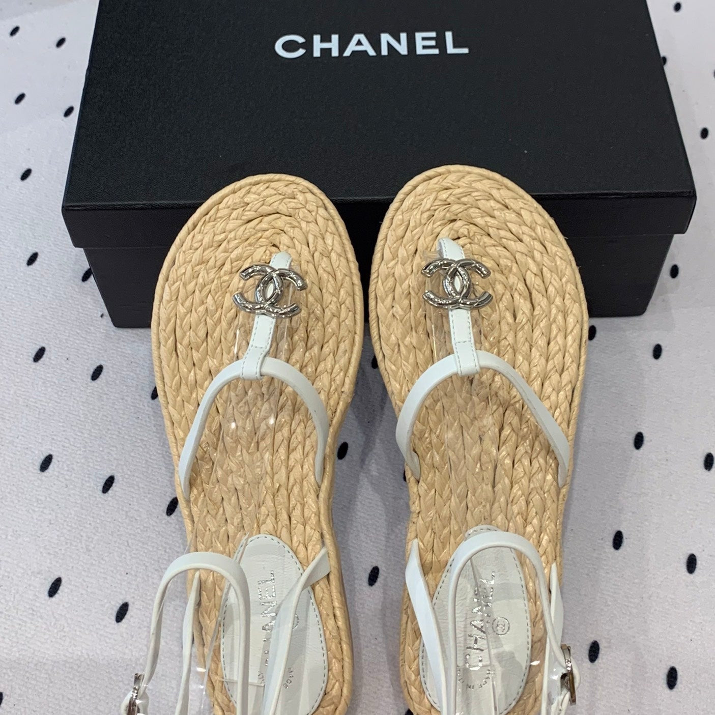 Double CC Vintage straw sandals replica designer shoe White Beige sheepskin - 35