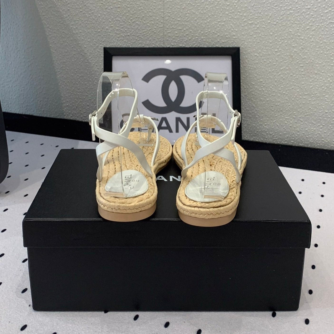 Double CC Vintage straw sandals replica designer shoe White Beige sheepskin - 35