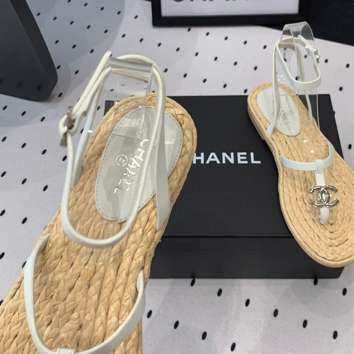 Double CC Vintage straw sandals replica designer shoe White Beige sheepskin - 35